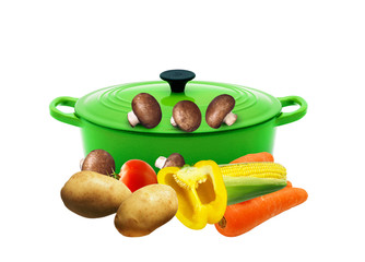 vegetables lie near a pan the isolated