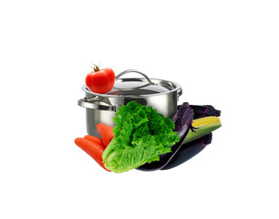 vegetables lie near a pan