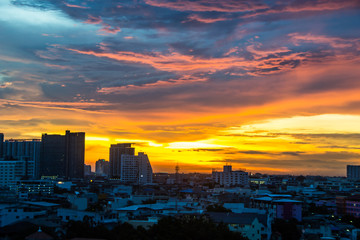 Naklejka na ściany i meble Sunset sky Twilight view bangkok city.