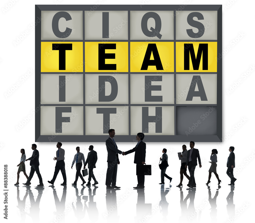 Poster team puzzle problem solving corporate connection concept