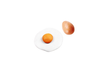 miniature egg fried model from japanese clay on white background