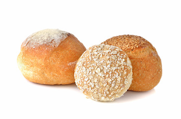healthy bread, bun on white background