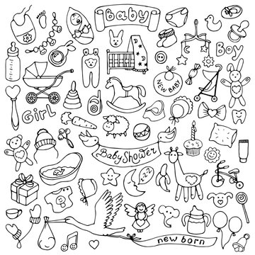 Baby hand drawn doodle set