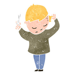 retro cartoon boy cutting his own hair