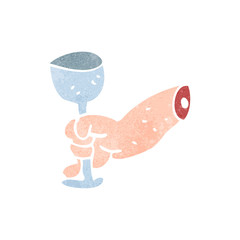 retro cartoon hand with wine glass