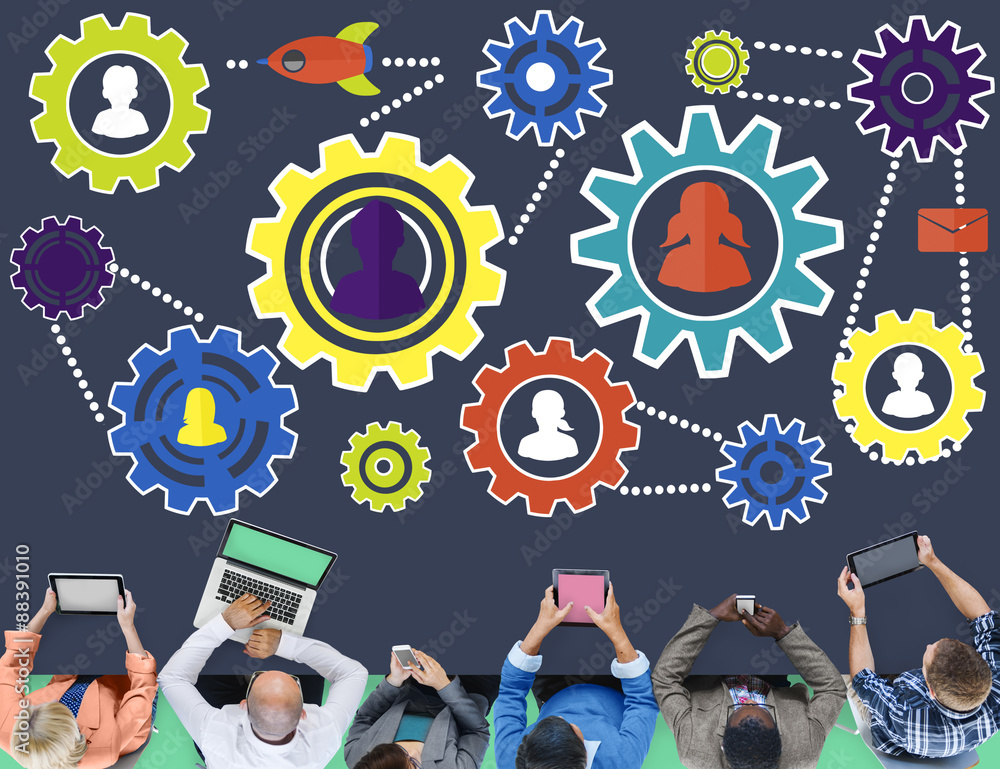 Aufkleber team functionality industy teamwork connection technology concep