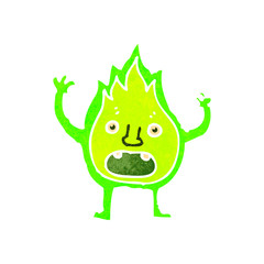 retro cartoon little green flame
