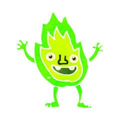 retro cartoon little green flame
