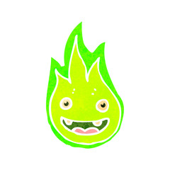 retro cartoon little green flame