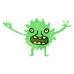 retro cartoon little green monster