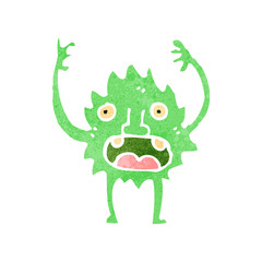 retro cartoon little green monster
