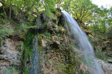 Waterfall, rocks and trees
