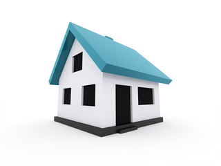A small houses with blue roof on a white background
