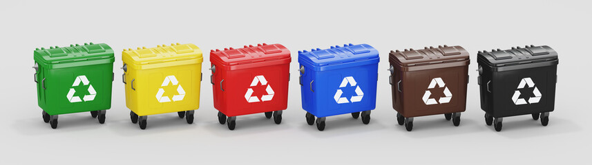 Bidoni raccolta differenziata con simbolo riciclo
