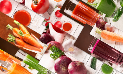 Different vegetables and juices