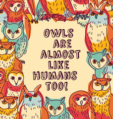 Birds owls like humans fun sign color
