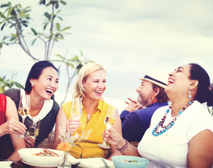 Diverse Neighbors Drinking Party Rooftop Concept