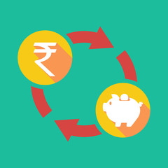 Fototapeta premium Exchange sign with a rupee sign and a piggy bank