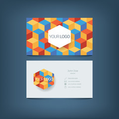 Business card template. Simple clean layout. Isometric cubes