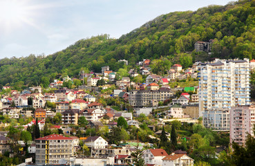 Fototapeta premium Picturesque mountain village in russia