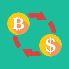 Exchange sign with a  bit coin sign and a dollar sign