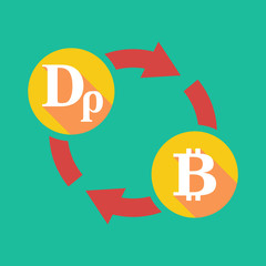 Exchange sign with a drachma sign and a bit coin sign