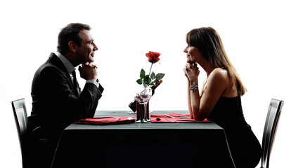 couples lovers dating dinner silhouettes