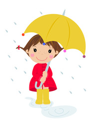 Girl in raining with umbrella