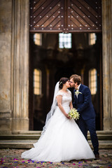 Portrait of a young wedding couple on their wedding day