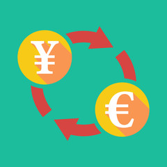 Exchange sign with a yen sign and an euro sign