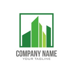     Building logo - a square - green color. Building Logo Green Color . Building or real estate logo template. Skyscrapers	