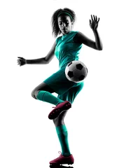 Fotobehang teenager girl child  soccer player isolated silhouette © snaptitude