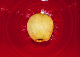 Fototapeta premium Yellow apple in red water