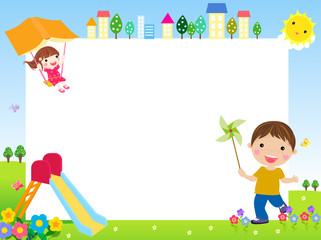 Illustration of cute children and banner