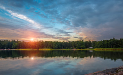 Fototapeta na wymiar the sky beautiful sunset on the lake, Finland