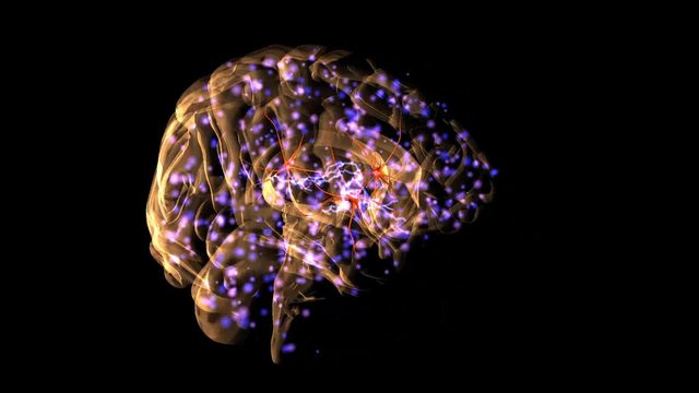 brain nerve cells with electrical pulses