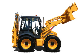 Yellow new tractor, industry engineering and construction