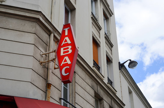 Tabac shop sign in France outdoor a building