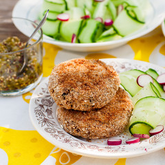 Potato and Pork Patties with Cucumber and Radish Salad