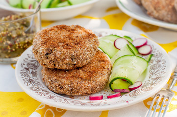 Potato and Pork Patties with Cucumber and Radish Salad
