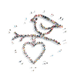 people in the shape of a bird, heart.