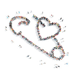 people in the shape of a pin, heart.