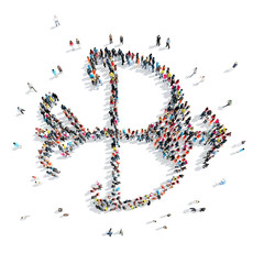 people in the shape of an arrow.