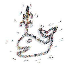 people in the shape of a whale, cartoon.