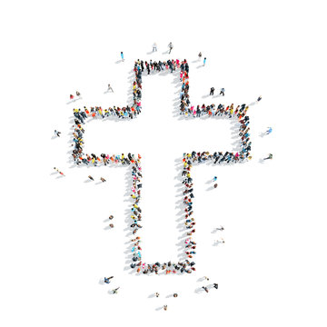people in the shape of a Catholic cross, religion
