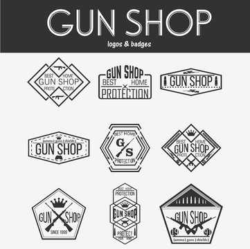 Gun shop logotypes and badges vector set