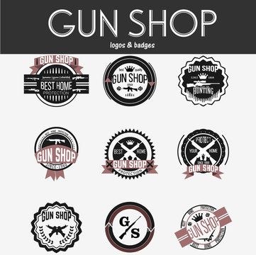 Gun shop logotypes and badges vector set