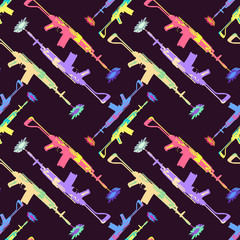 Hand drawn pop art  seamles pattern with colorfull guns - 88405259