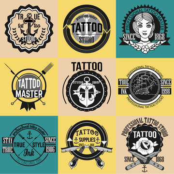 Homemade tattoo logos and badges vector set