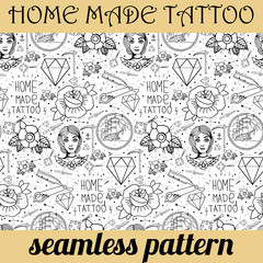 Tattoo seamless pattern with different hand drawn elements - 88405630